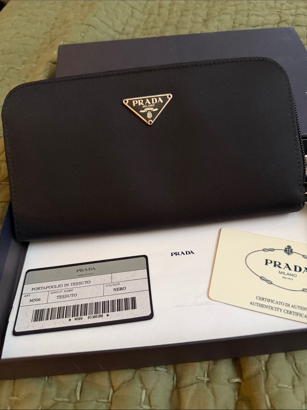 Prada Black Nylon Zip-Around Wallet with Triangle Logo